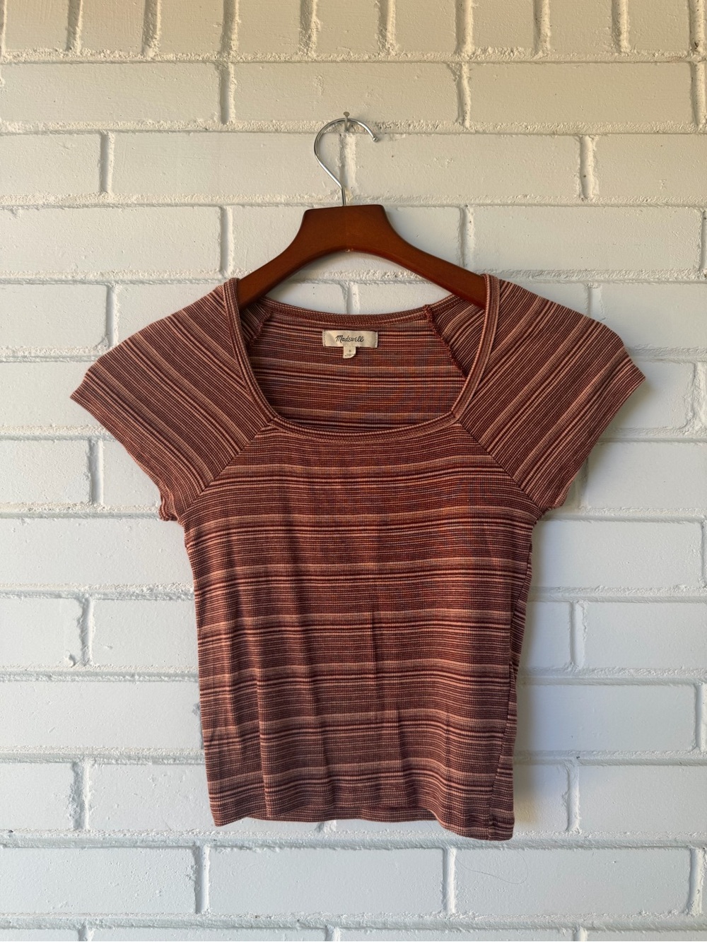 Madewell Rust Striped Short-Sleeve Scoop Neck Crop Top